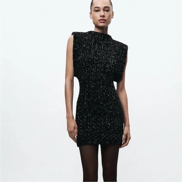 Zara SHOULDER PADS SEQUIN DRESS ZW COLLECTION 9489/108 - Picture 7 of 15